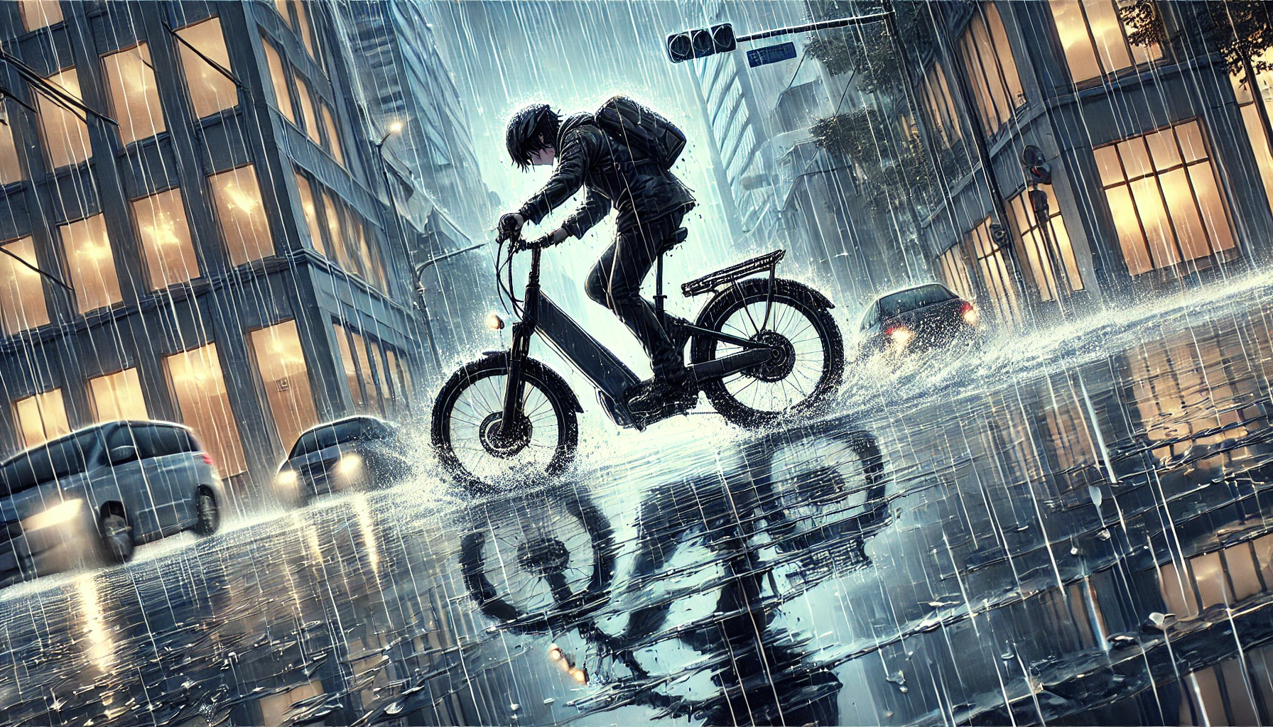 雨の日　電動自転車